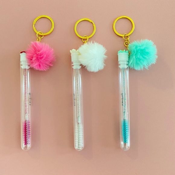 3pcs Tube Eyelash Brush/Spoolie with Furball & Gold Keychain | Mascara Wand - Picture 2 of 6